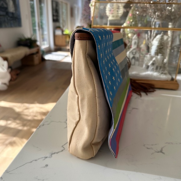 Vintage 🇺🇸 JESSICA KAGAN CUSHMAN Canvas Clutch Handbag American Flag Patriotic - Picture 5 of 11